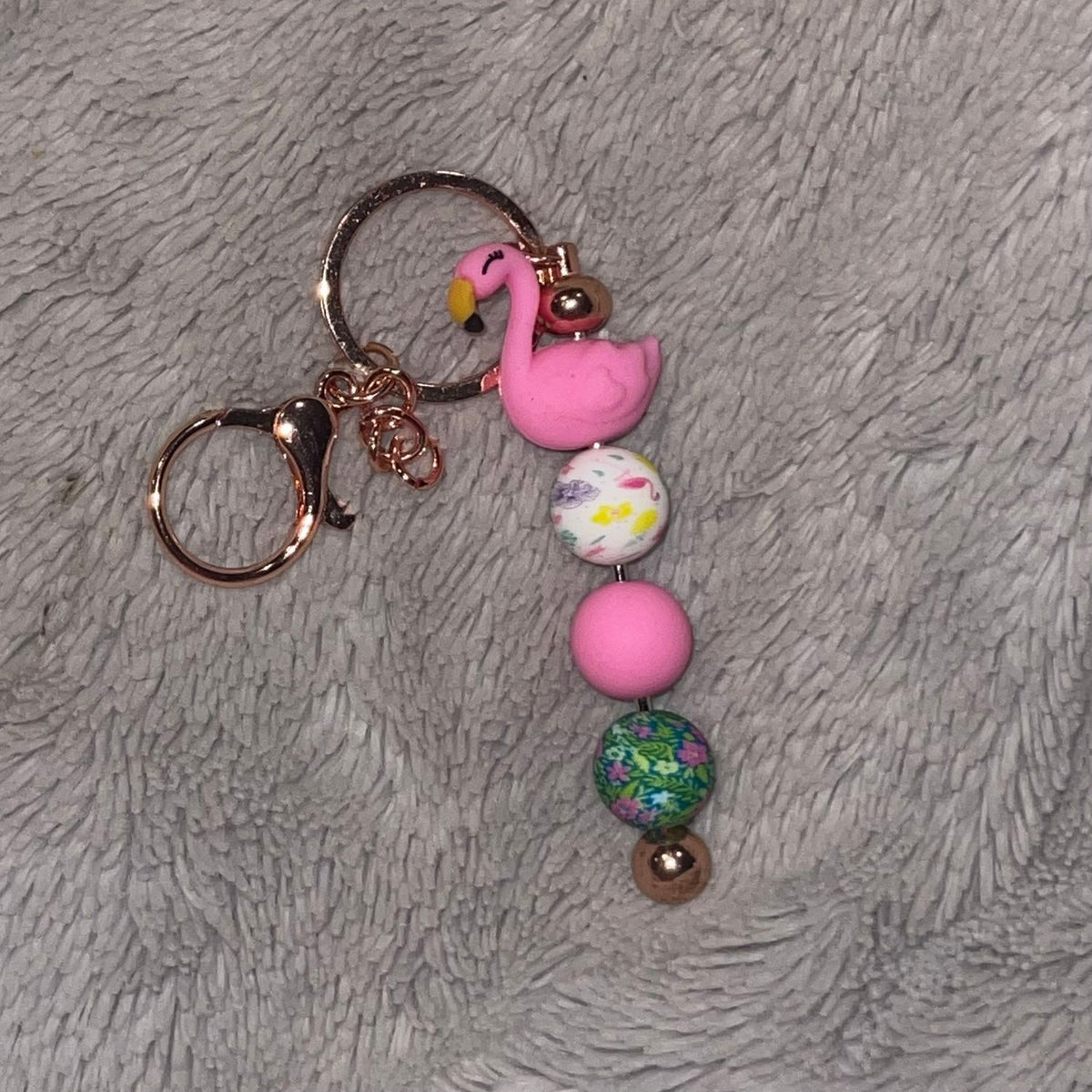 Flamingo Beaded Bar Keychain