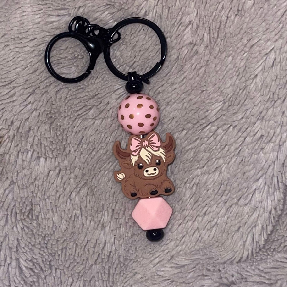 Highland Cow Beaded Bar Keychain