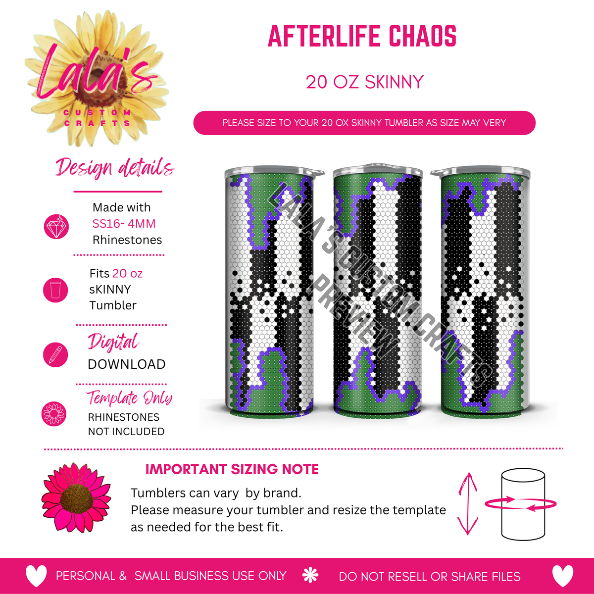 Afterlife Chaos | 20 oz Skinny Rhinestone Tumbler Template