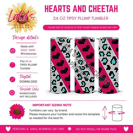 Hearts and Cheetah Rhinestone Tumbler Template