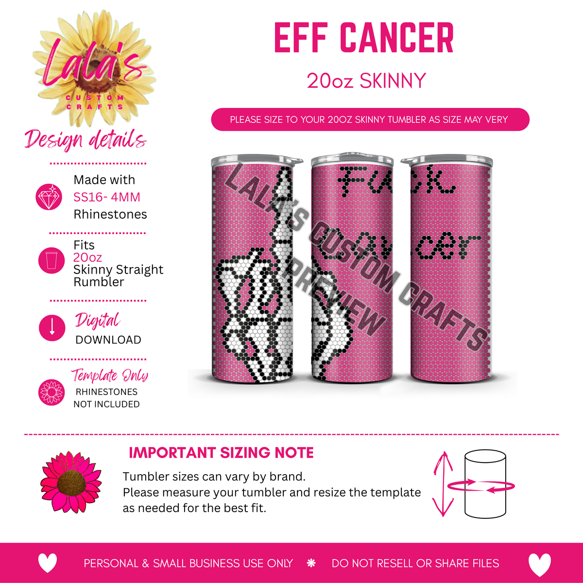 Eff Cancer 20 oz Skinny Tumbler 🩷🎗️