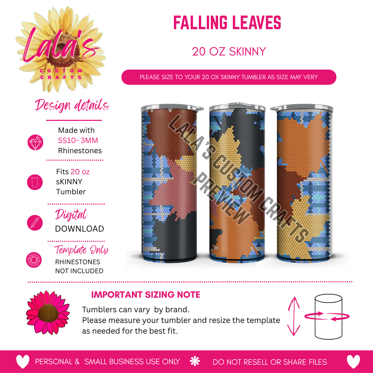 Falling Leaves | 20 oz Skinny Rhinestone Tumbler Template