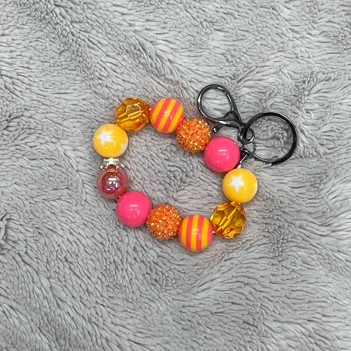 Neon Sunset Beaded Wristlet Keychain