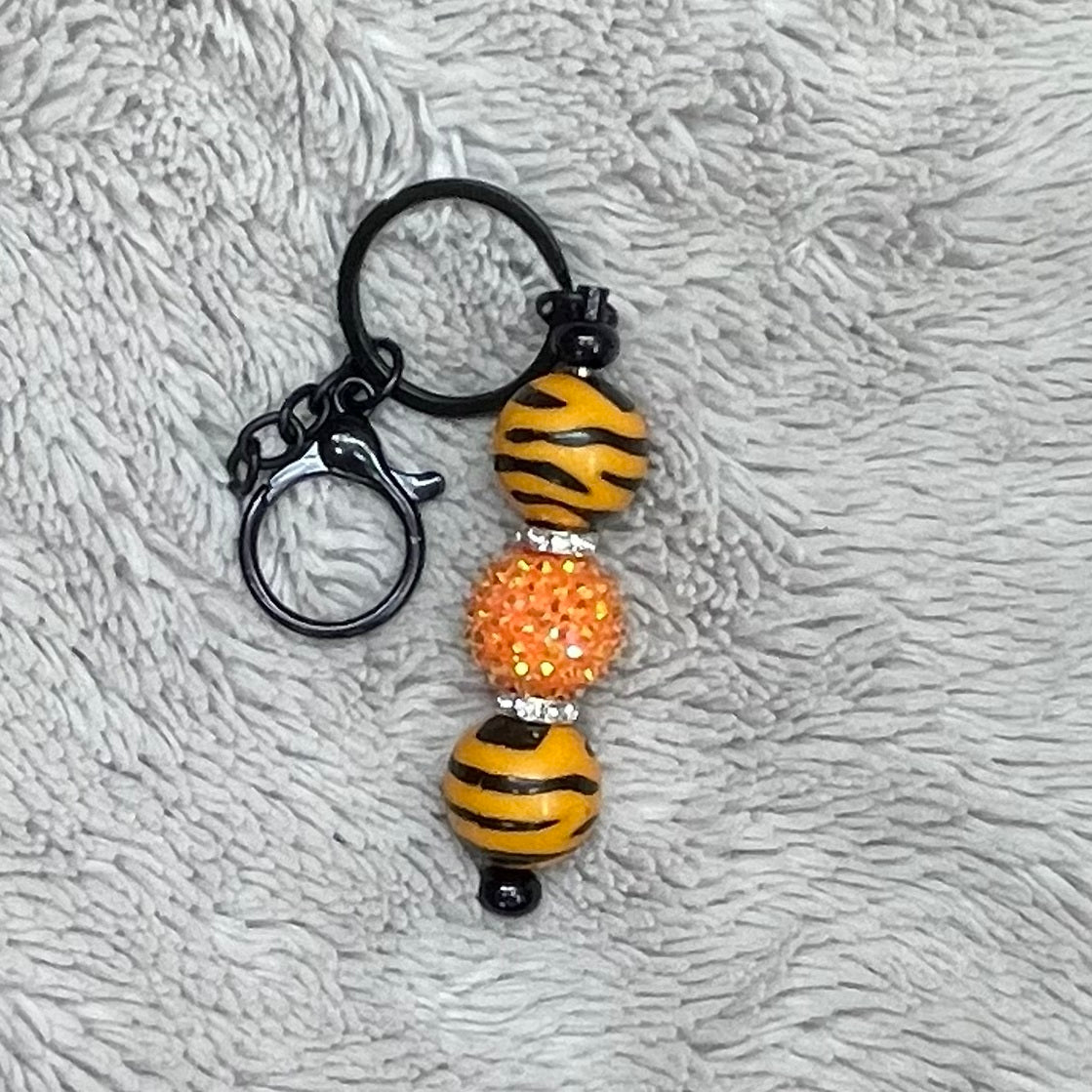 Tiger Stripe Beaded Bar Keychain