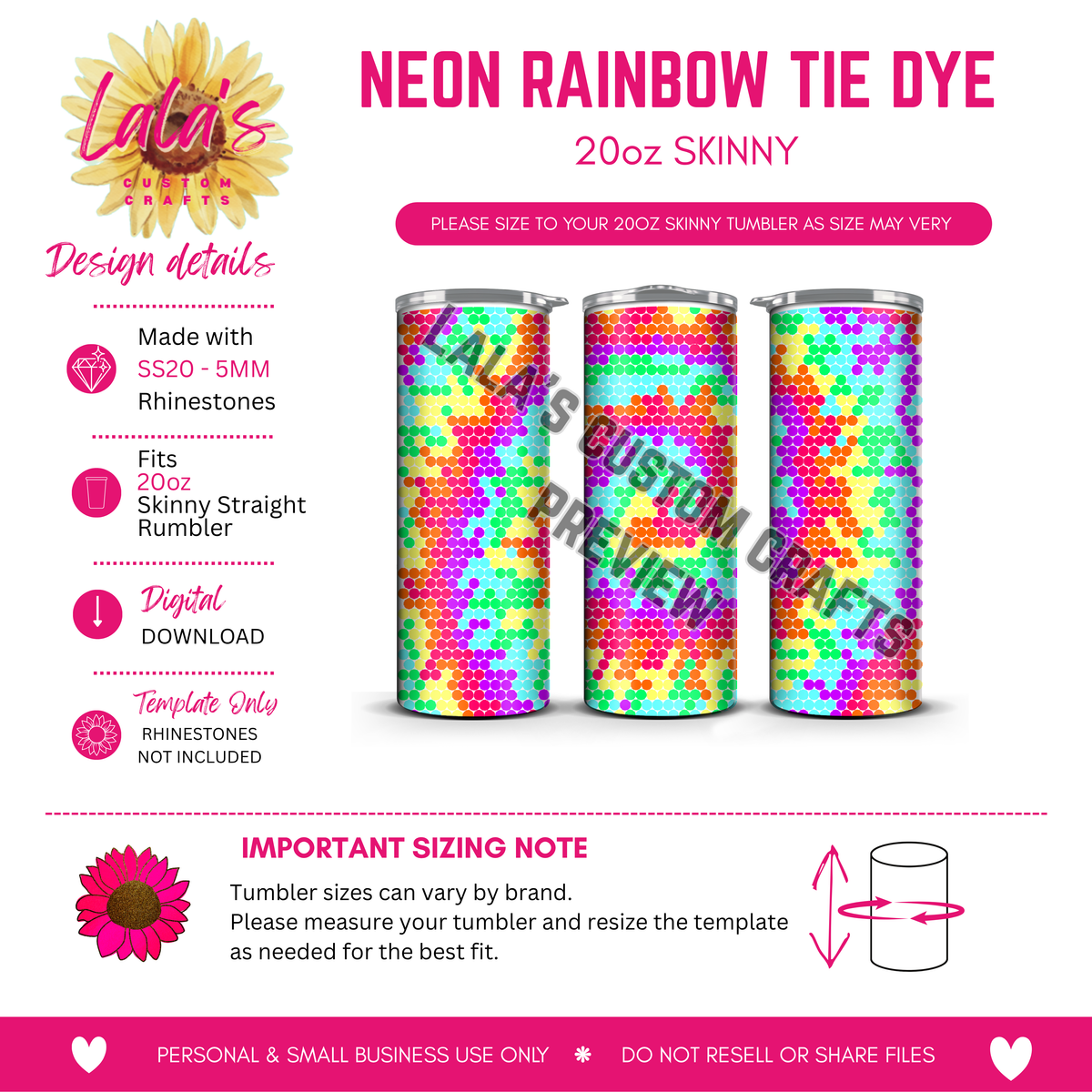 Neon Rainbow Tie Dye Rhinestone Tumbler Template