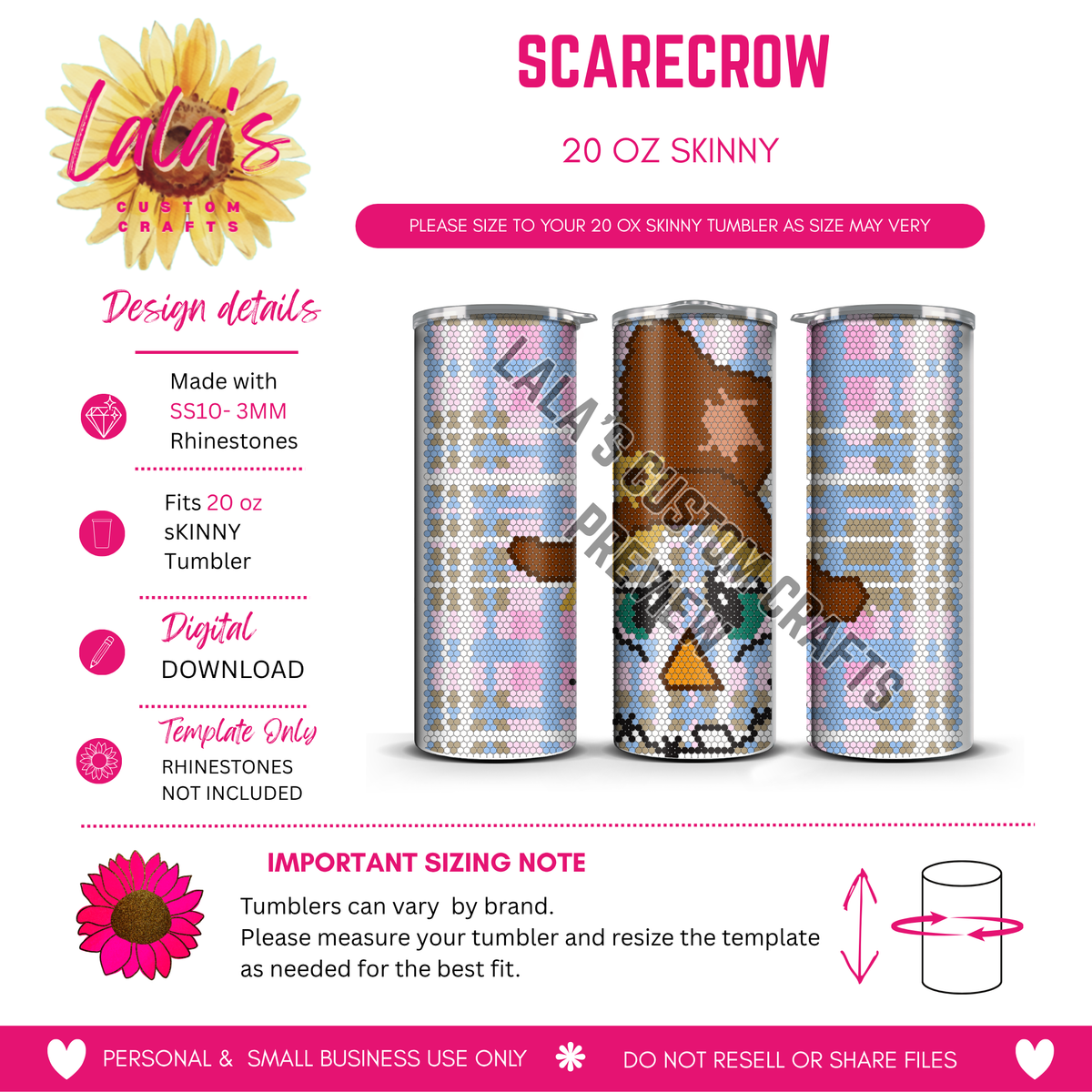 Scarecrow Rhinestone Tumbler Template – 20 oz Skinny