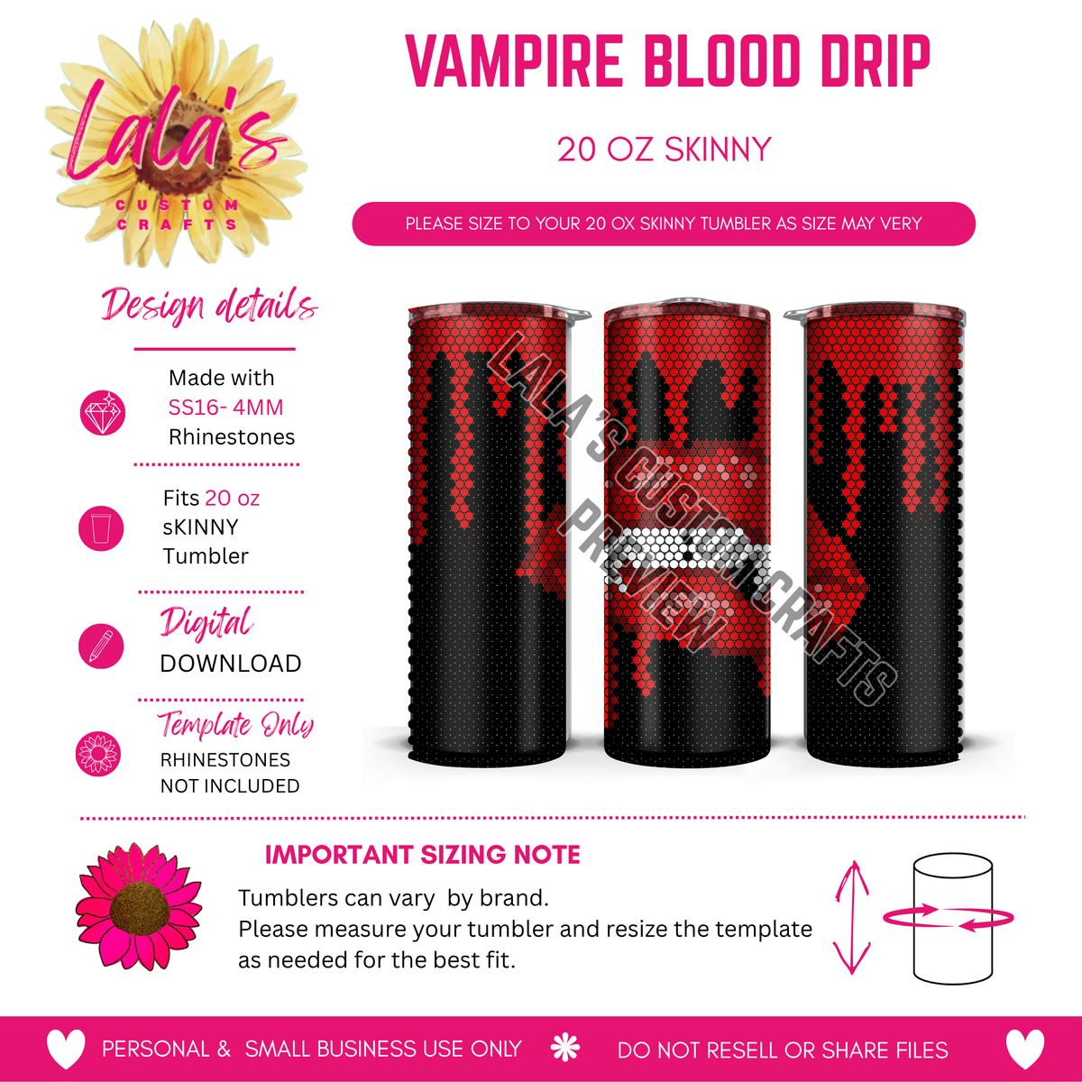 Vampire Blood Drip 🩸🖤 | 20 oz Skinny SS16 Rhinestone Tumbler Template