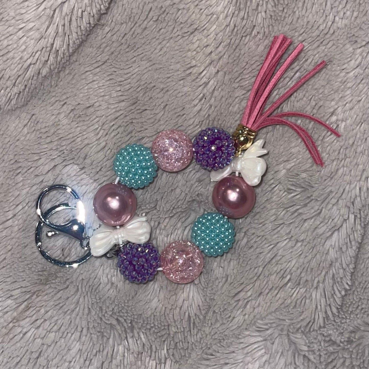 Pastel Bow Beaded Wristlet Keychain