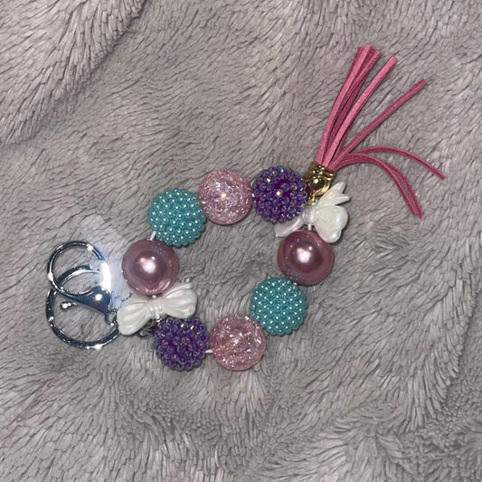 Pastel Bow Beaded Wristlet Keychain