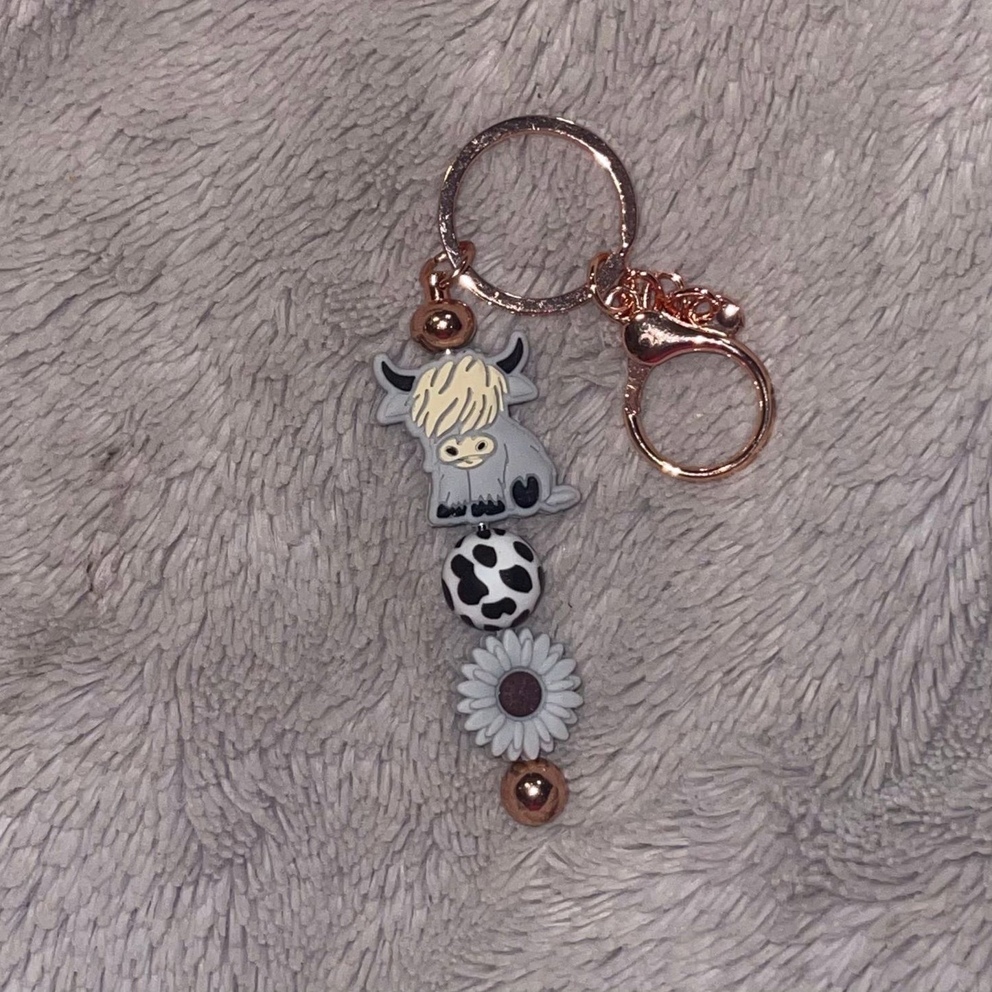 Highland Cow Beaded Bar Keychain