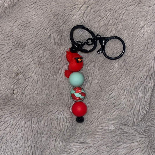 Cardinal Beaded Bar Keychain