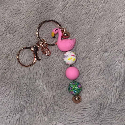 Flamingo Beaded Bar Keychain