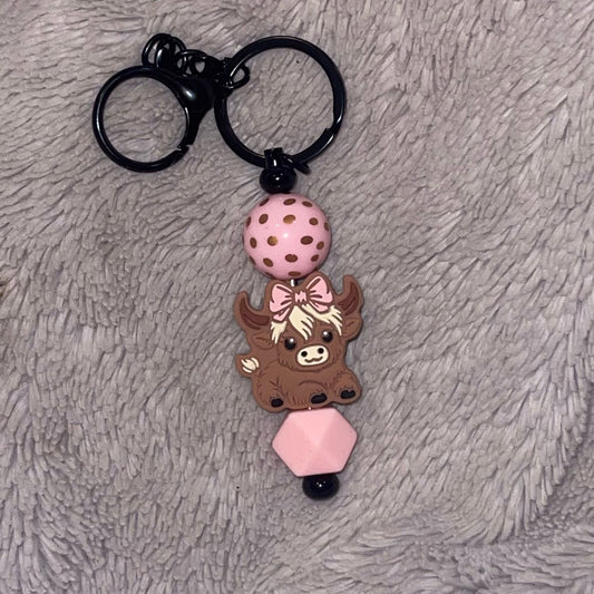Highland Cow Beaded Bar Keychain