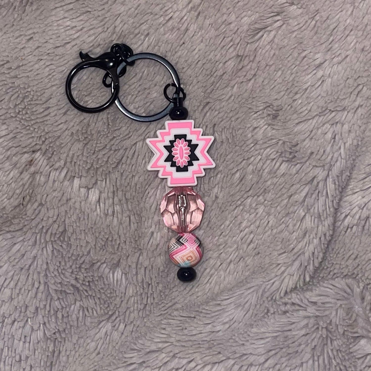 Pink Aztec Beaded Bar Keychain