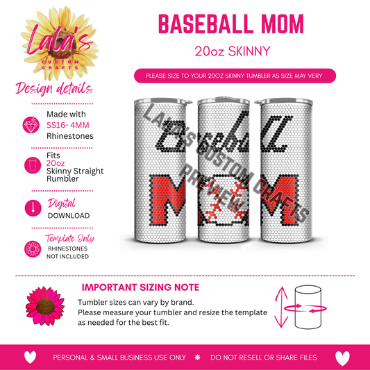 Baseball Mom 20 oz Skinny Tumbler ⚾❤️
