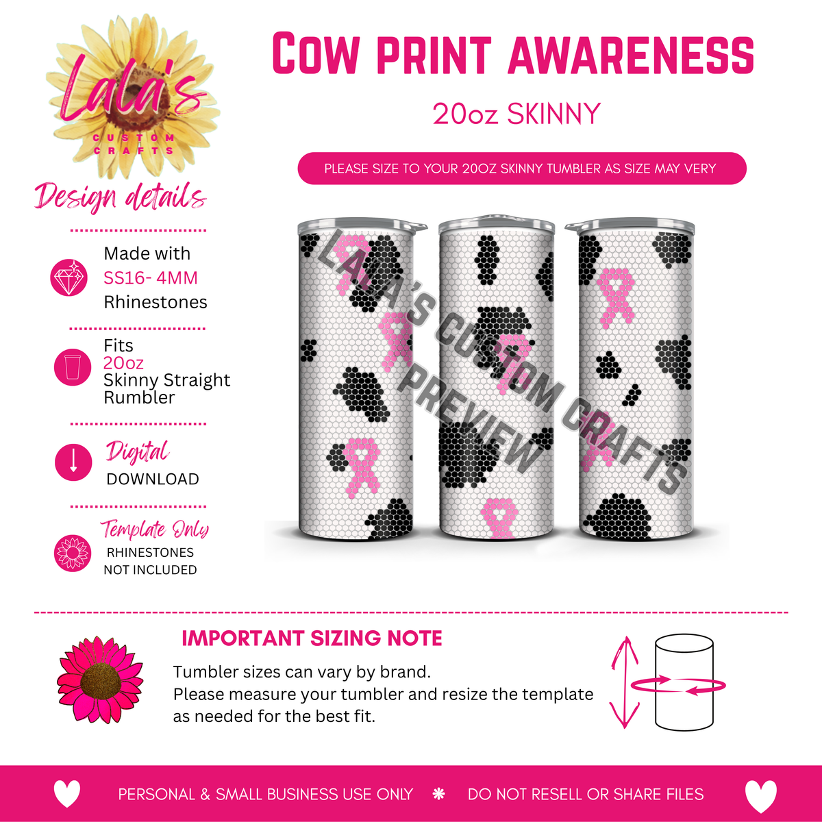 Awareness Cow Print Rhinestone Tumbler Template