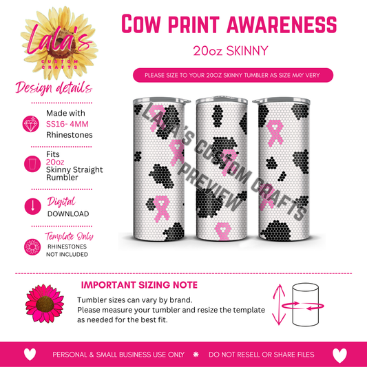 Awareness Cow Print Rhinestone Tumbler Template