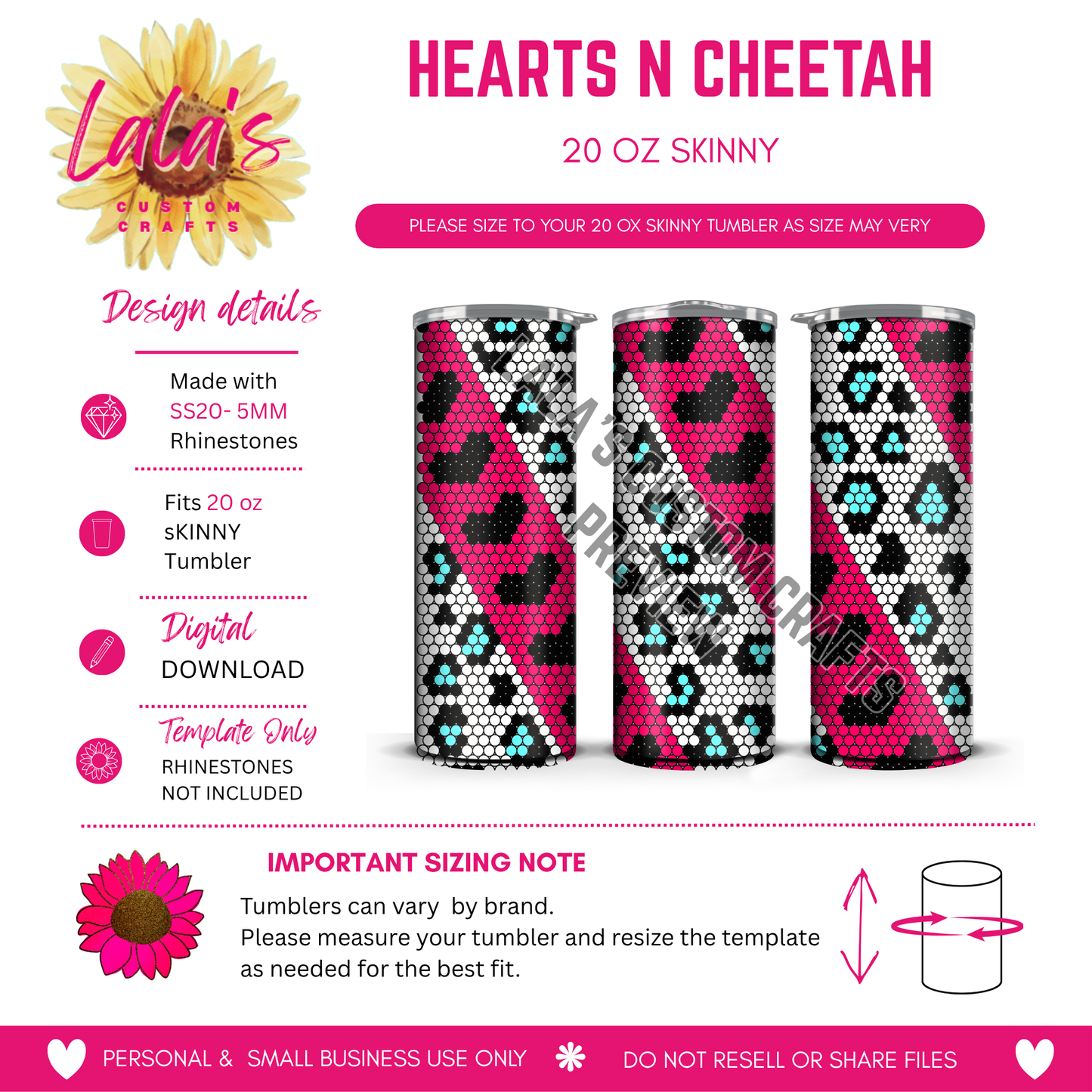 Hearts and Cheetah Rhinestone Tumbler Template