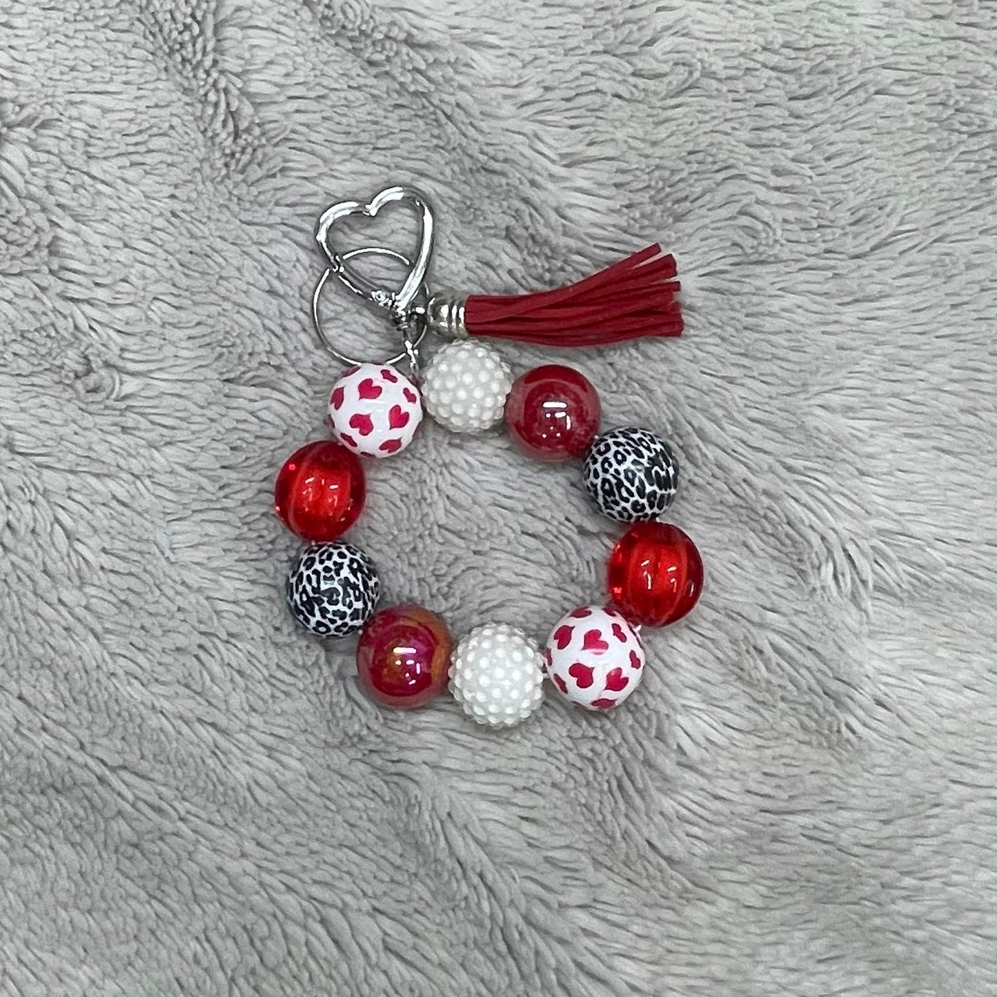 Love & Leopard Tassel Beaded Wristlet Keychain