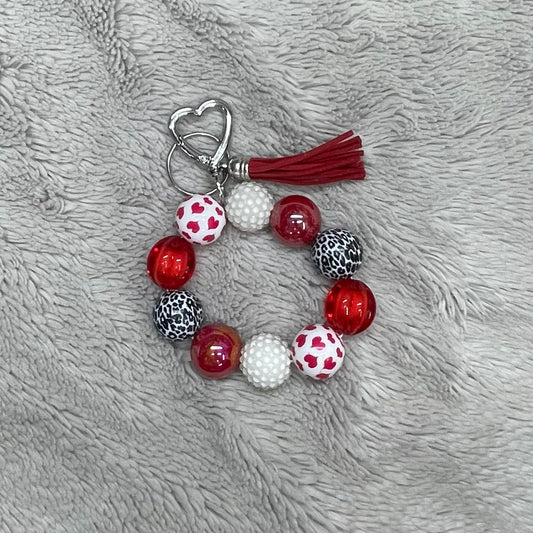Love & Leopard Tassel Beaded Wristlet Keychain
