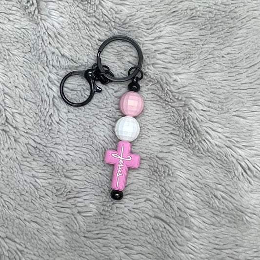 Faith Cross Beaded Bar Keychain