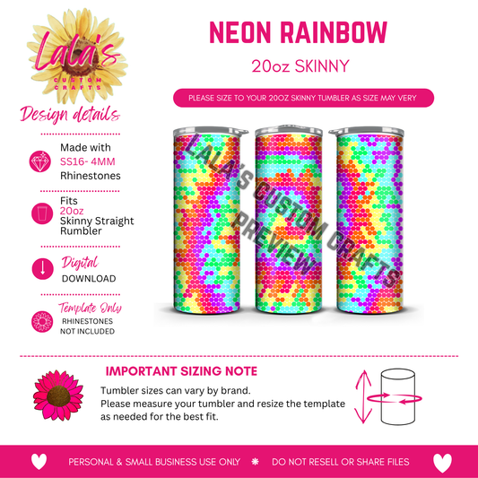 Neon Rainbow Tie Dye Rhinestone Tumbler Template
