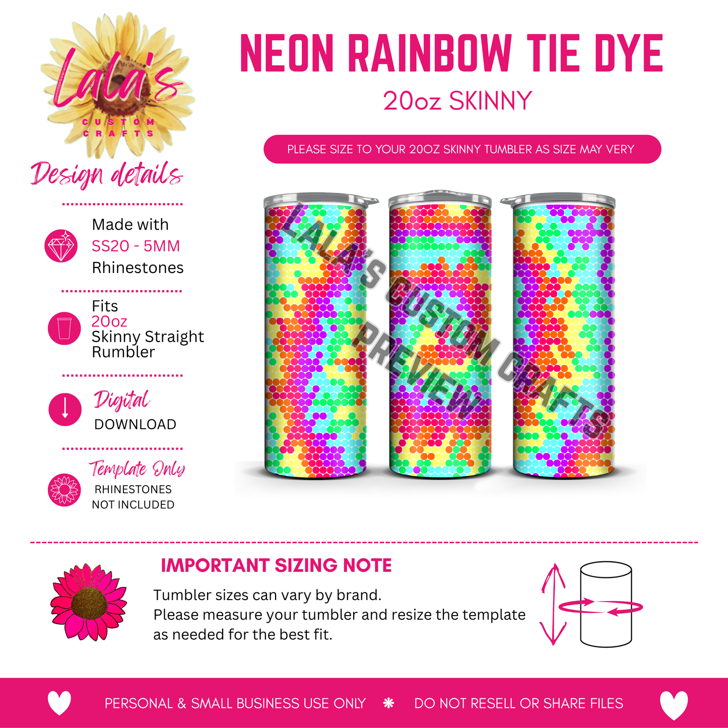 Neon Rainbow Tie Dye Rhinestone Tumbler Template