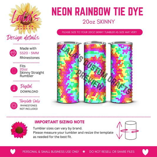 Neon Rainbow Tie Dye Rhinestone Tumbler Template