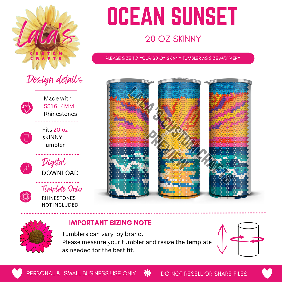 Ocean Sunset | 20 oz Skinny Rhinestone Tumbler Template