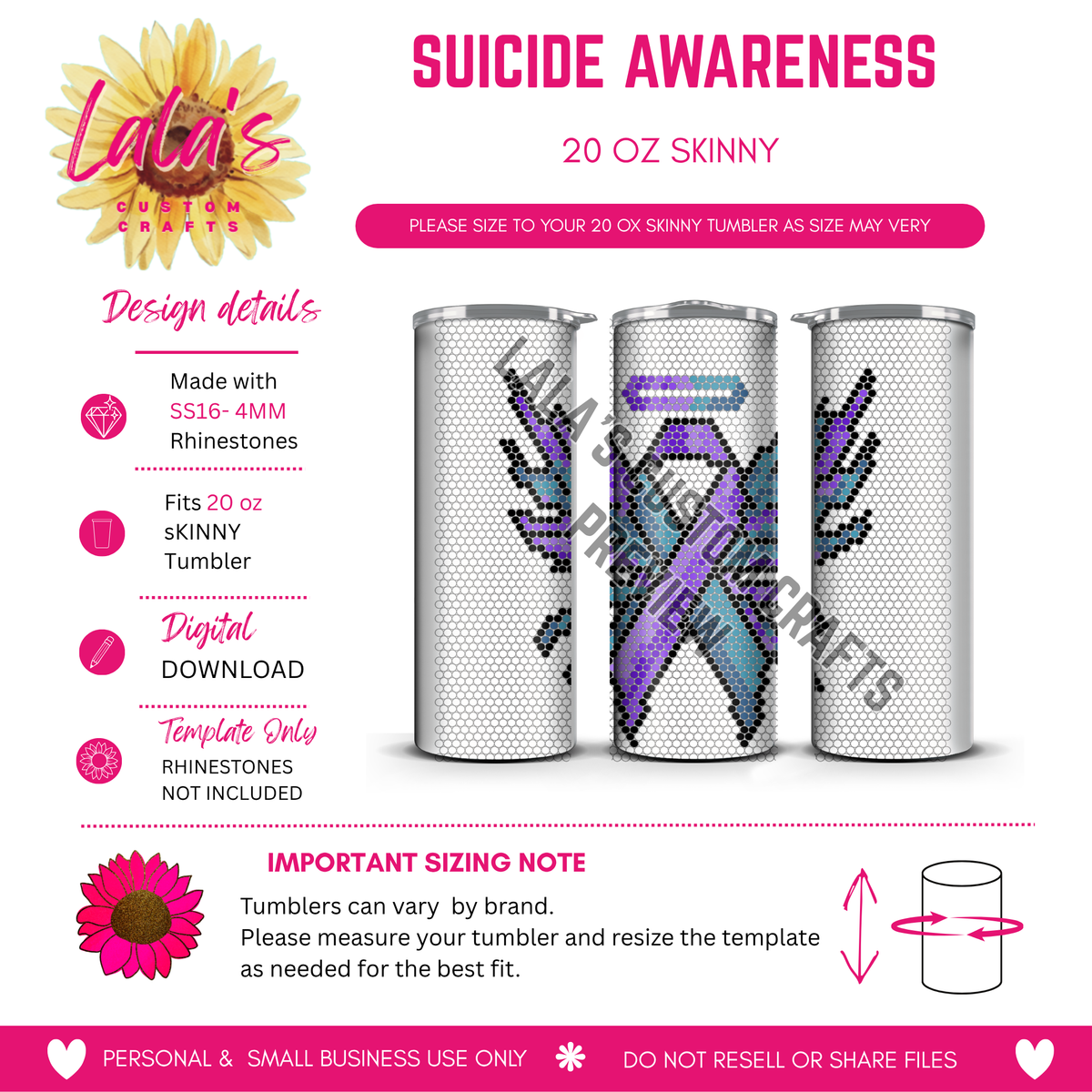 Suicide Awareness | 20 oz Skinny Rhinestone Tumbler Template